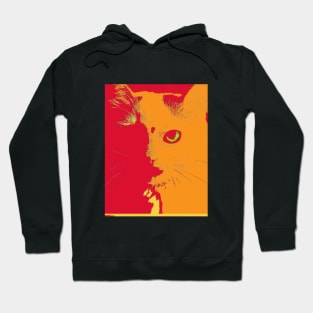 Red and orange retro abstract cat head illustration Hoodie